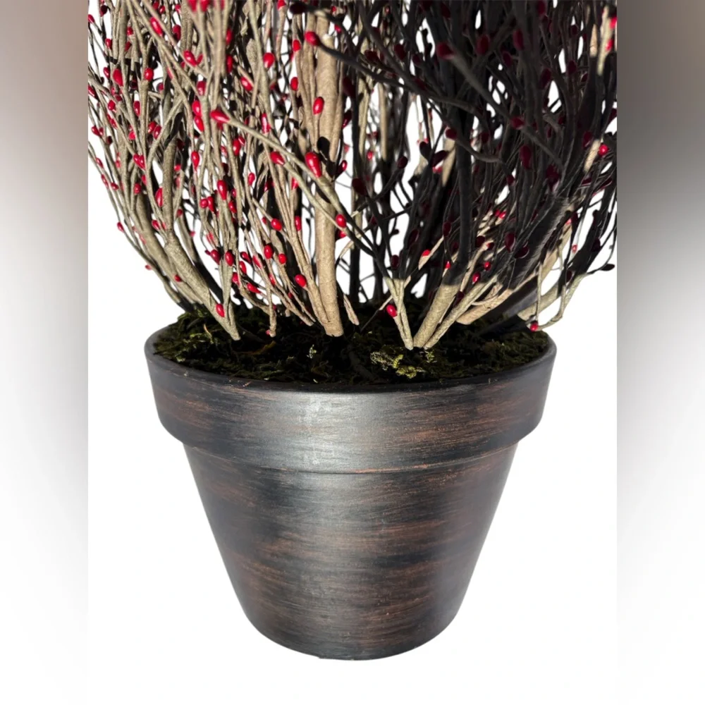 Decorative Faux Plant with Red Pip Berry Branches